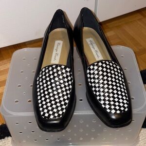 Elegant Black and White Checkered Women's Loafers